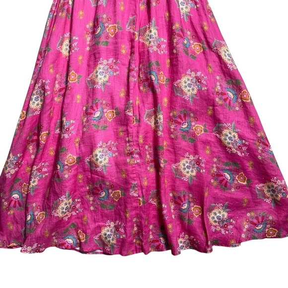 Spell & The Gypsy Pink Floral Solstice Linen Soiree Midi Dress Womens M - Picture 7 of 8